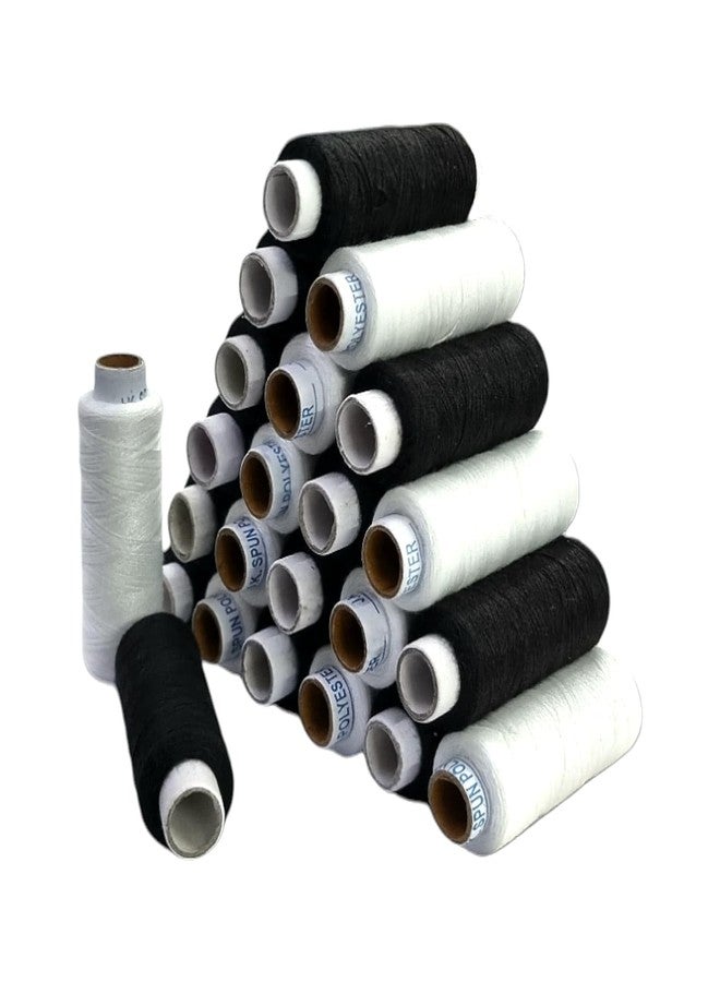 RIANZ Pack of 24 Pcs Sewing Thread Spun Polyester Yarn 300 Meters Each for Hand or Sewing Machines (12 Black & 12 White Color) - Image 1